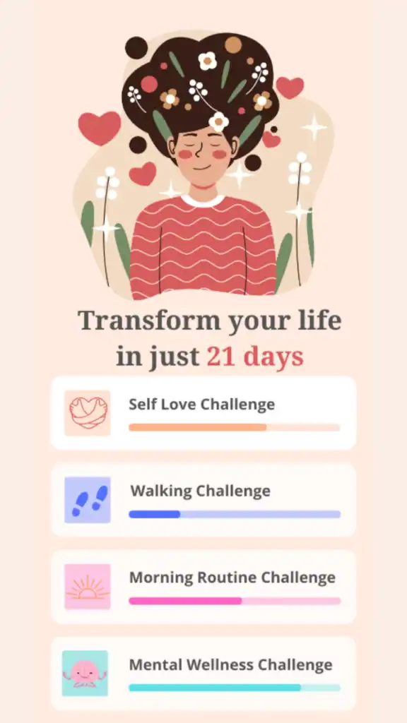 21 days challenge 透過俏皮的圖形，讓你在忙碌時間，激發一些不一樣的想法。圖片出處：21 days chanllenge APP 下載。 掌握時間自由的工作好選擇
